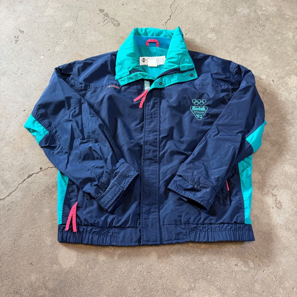 Columbia Bugaboo Jacket Mens M Navy Teal 1992 Olympic Kodak Sponsor Windbreaker